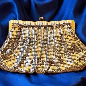 Whiting & Davis Vintage US Silver Mesh Clutch Handbag Hinged Original Mirror